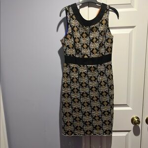 Anthropologie Black and Cream A-Line Midi Dress V-Neck Sleeveless